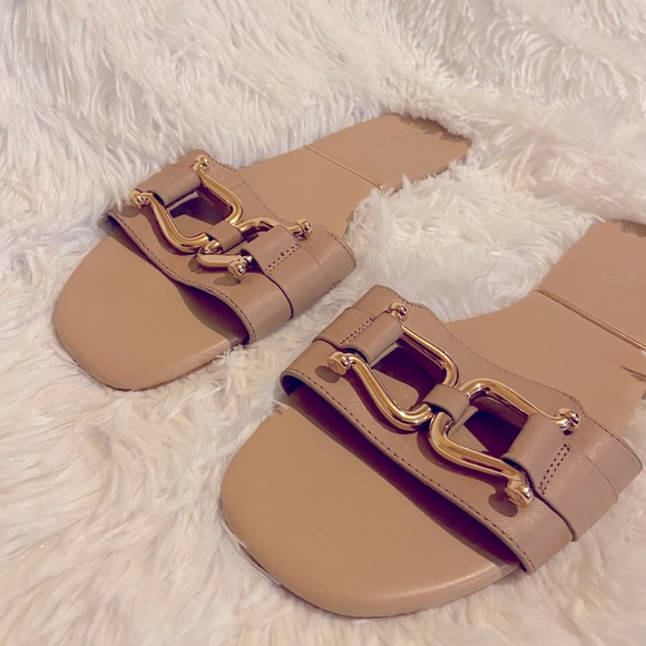 ZARA Tan Leather Flat Sandals with Saddle Buckle Size 11 - Picture 7 of 9